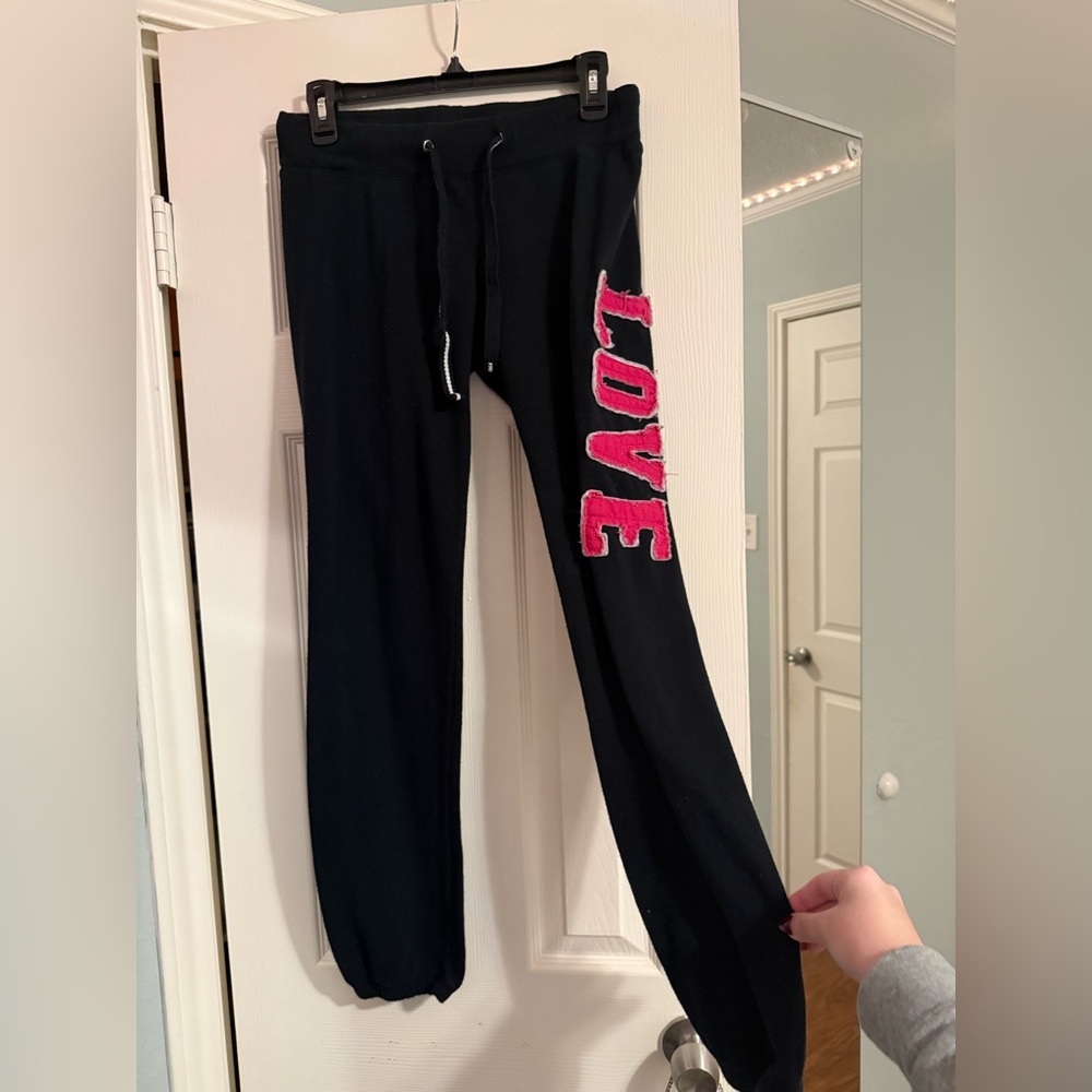 PINK Victoria's Secret REFLEX Black Joggers with Pink LOVE embroidery